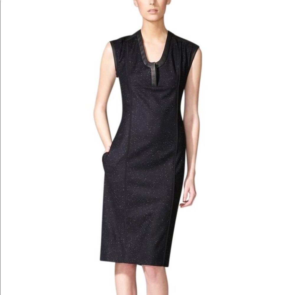 Narciso Rodriguez Wool Leather Trim Sheath Dress